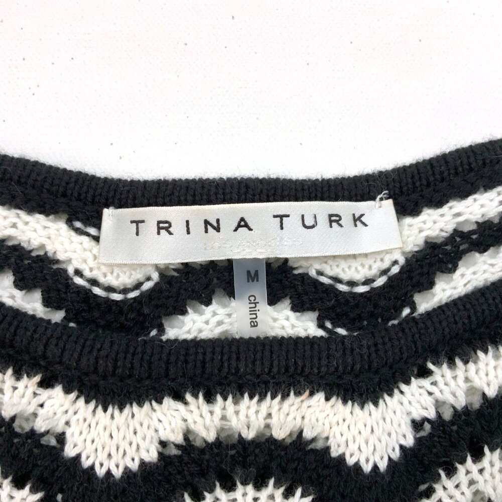 Trina Turk Black & White Chevron Pattern Knit Cotton Sweater Sz M - Picture 4 of 16